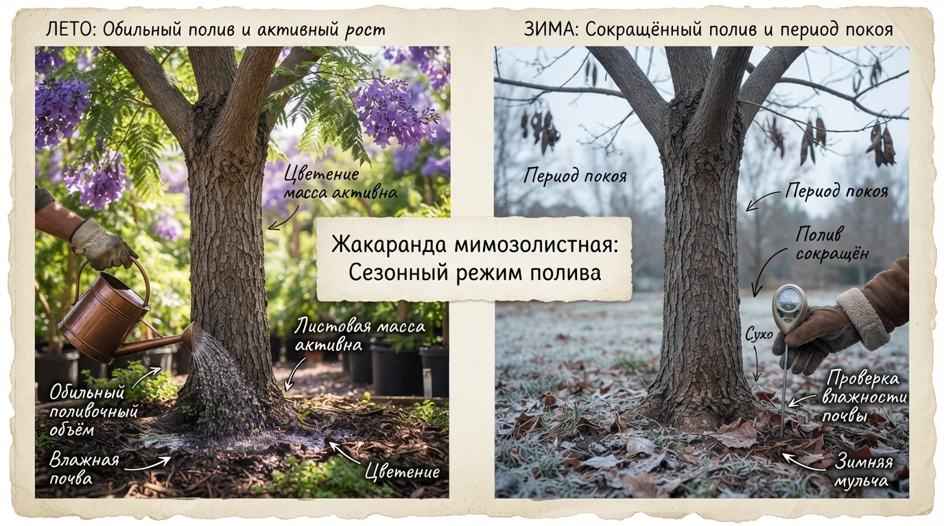 Полив летом и зимой для фиолетовых цветов на дереве