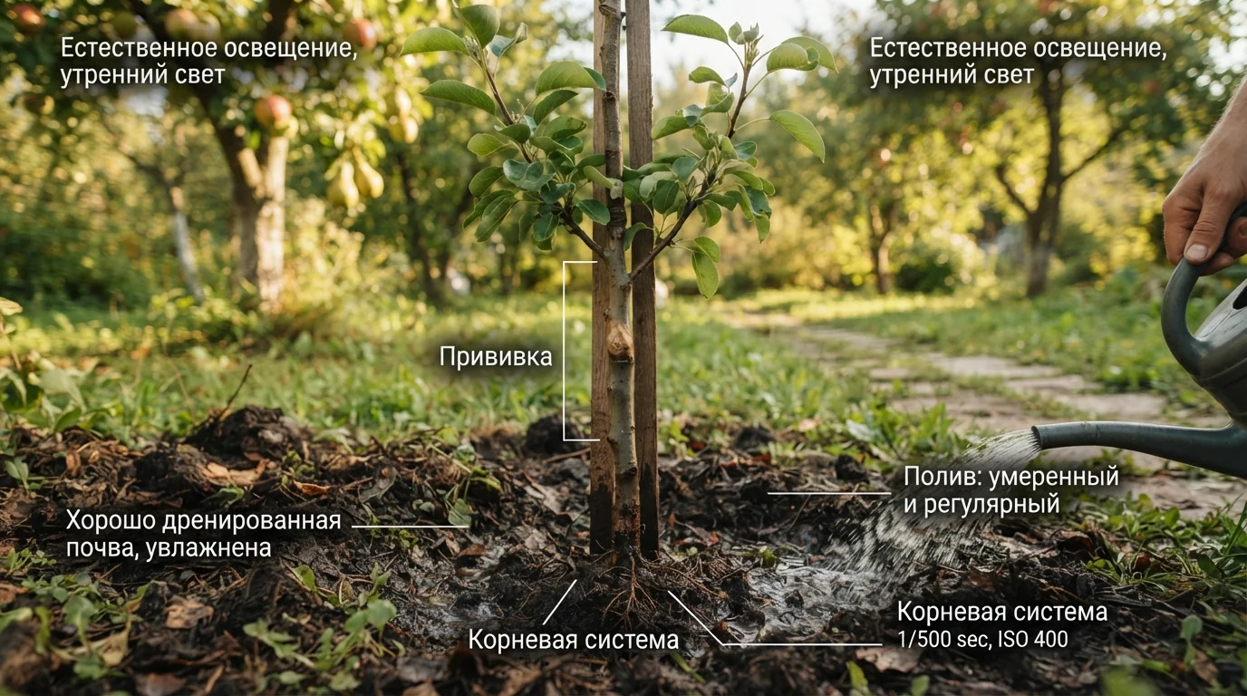 Полив, освещение и почва для прививки яблони и груши